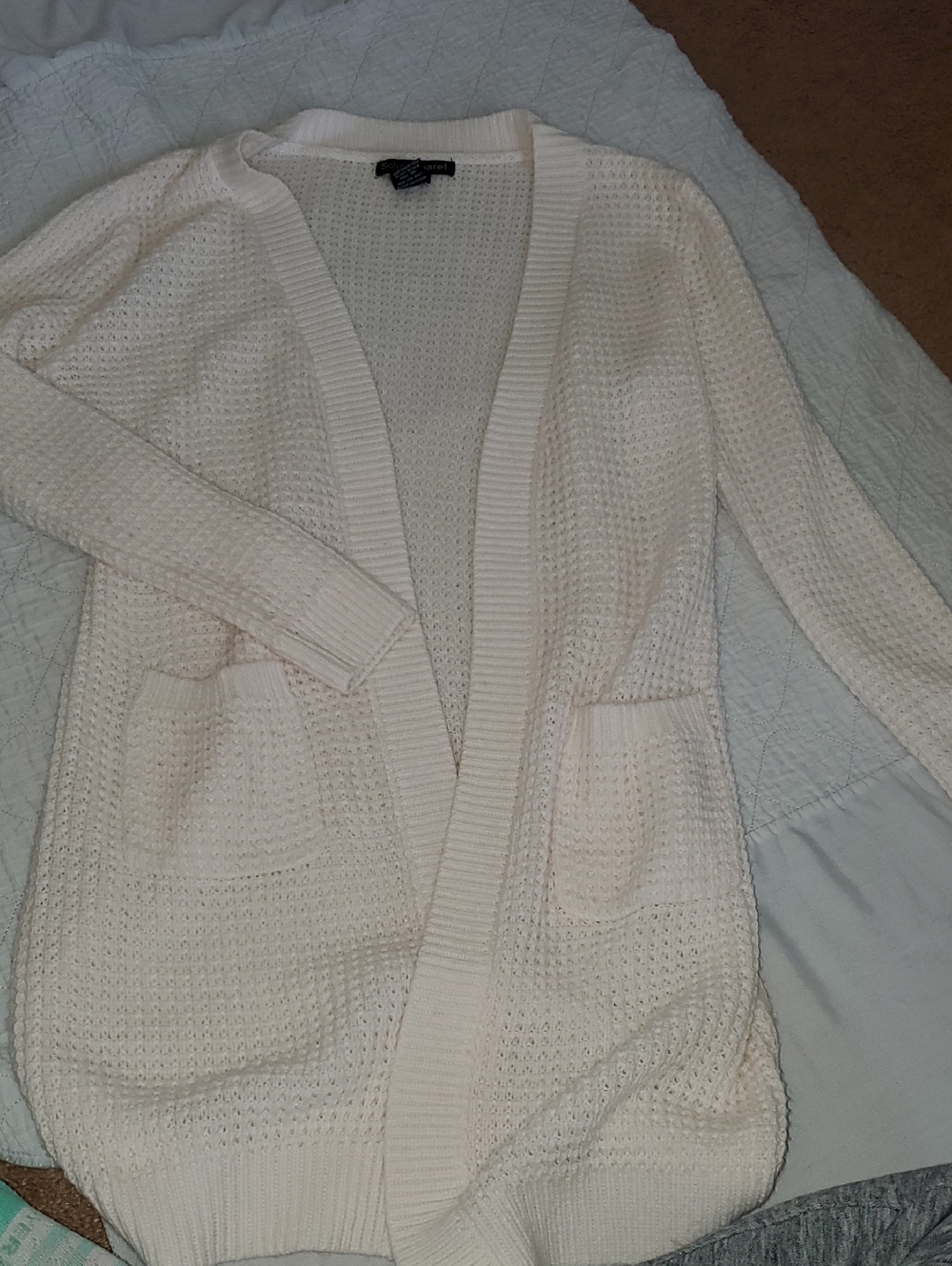 Soho Apparel Cream Open-Knit Cardigan with Pockets